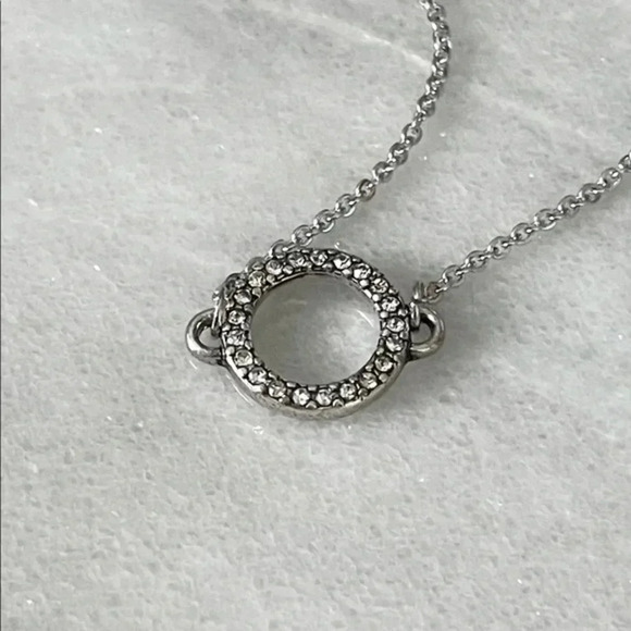 Circle Rhinestone Silver Tone Necklace - Picture 3 of 5